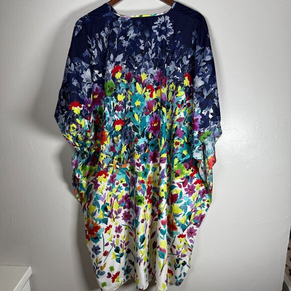 Winlar Kimono House Dress Colorful Floral Watercolor One Size Fits Most - Picture 8 of 12